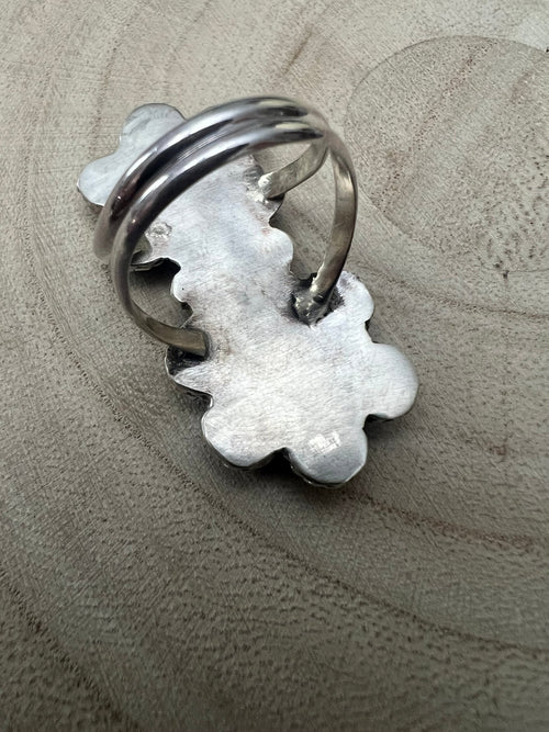 Gina Dosedo Turquoise & Sterling Silver Ring - Size 7.5 & 8.5 - Cowhide and Conchos