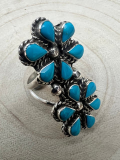 Gina Dosedo Turquoise & Sterling Silver Ring - Size 7.5 & 8.5 - Cowhide and Conchos