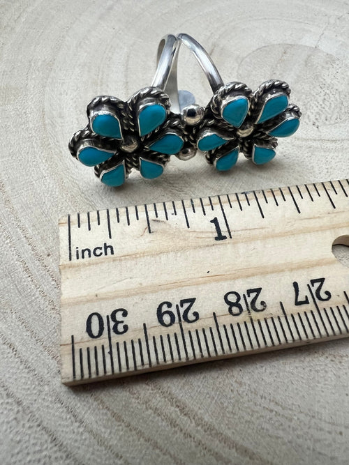 Gina Dosedo Turquoise & Sterling Silver Ring - Size 7.5 & 8.5 - Cowhide and Conchos