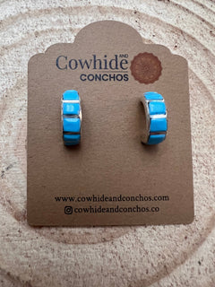 Glennetta Luna Turquoise & Sterling Silver Earrings - Cowhide and Conchos