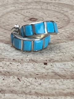 Glennetta Luna Turquoise & Sterling Silver Earrings - Cowhide and Conchos