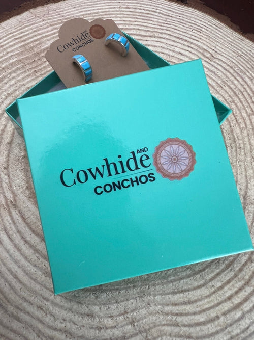 Glennetta Luna Turquoise & Sterling Silver Earrings - Cowhide and Conchos