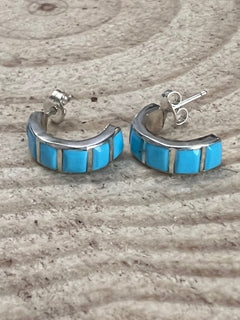 Glennetta Luna Turquoise & Sterling Silver Earrings - Cowhide and Conchos
