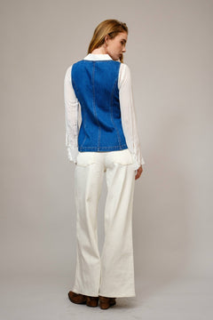 Gold Rush Button Denim Vest - Cowhide and Conchos