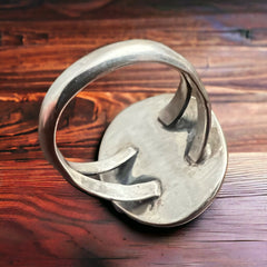 Gorgeous Turquoise Ring - Size 7, Signed Chapo - Cowhide and Conchos