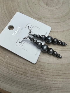 Graduated Faux Sterling Pearl Earrings - Cowhide and Conchos