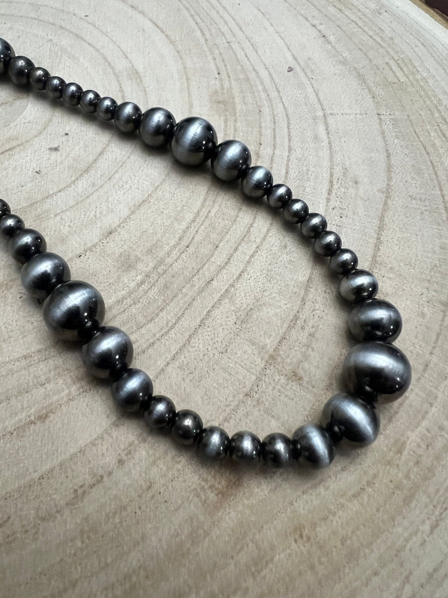 Graduated Faux Sterling Pearl Necklace - 18 inch - Cowhide and Conchos