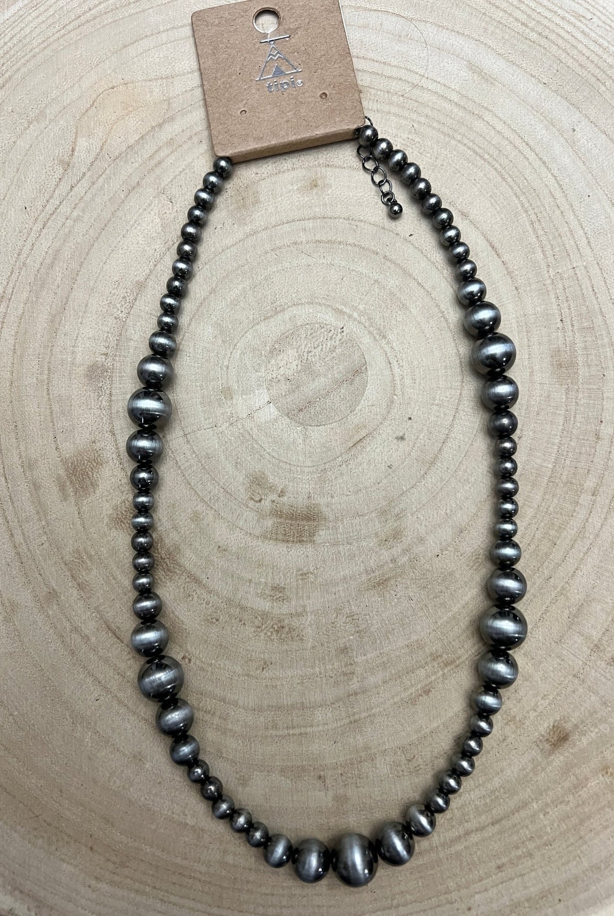 Graduated Faux Sterling Pearl Necklace - 18 inch - Cowhide and Conchos