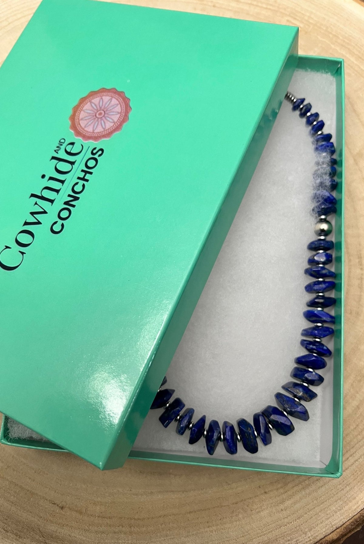 Graduated Lapis Necklace – 23 inch - Cowhide and Conchos