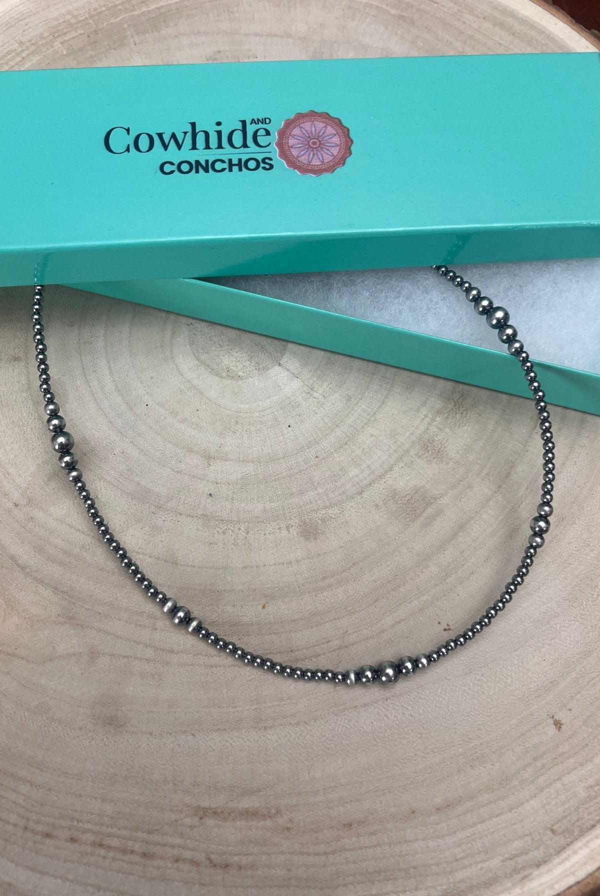 Graduated Sterling Pearl Necklace — 18 inch (3-5-6mm) - Cowhide and Conchos
