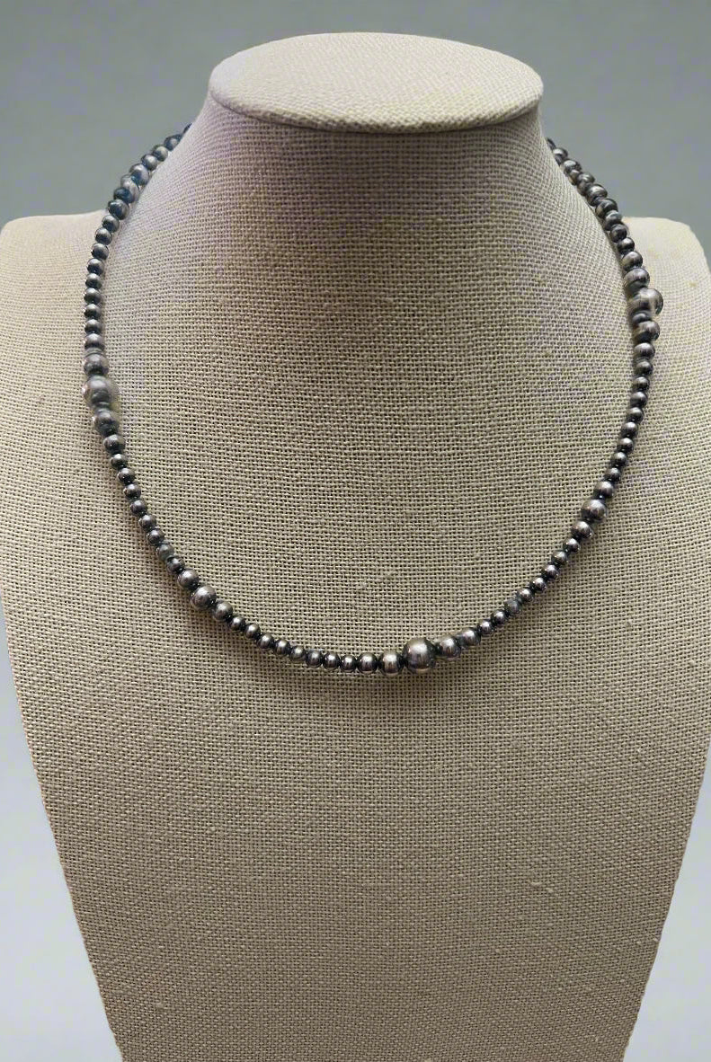 Graduated Sterling Silver Pearl Choker - 15 inch - Top Seller - Cowhide and Conchos