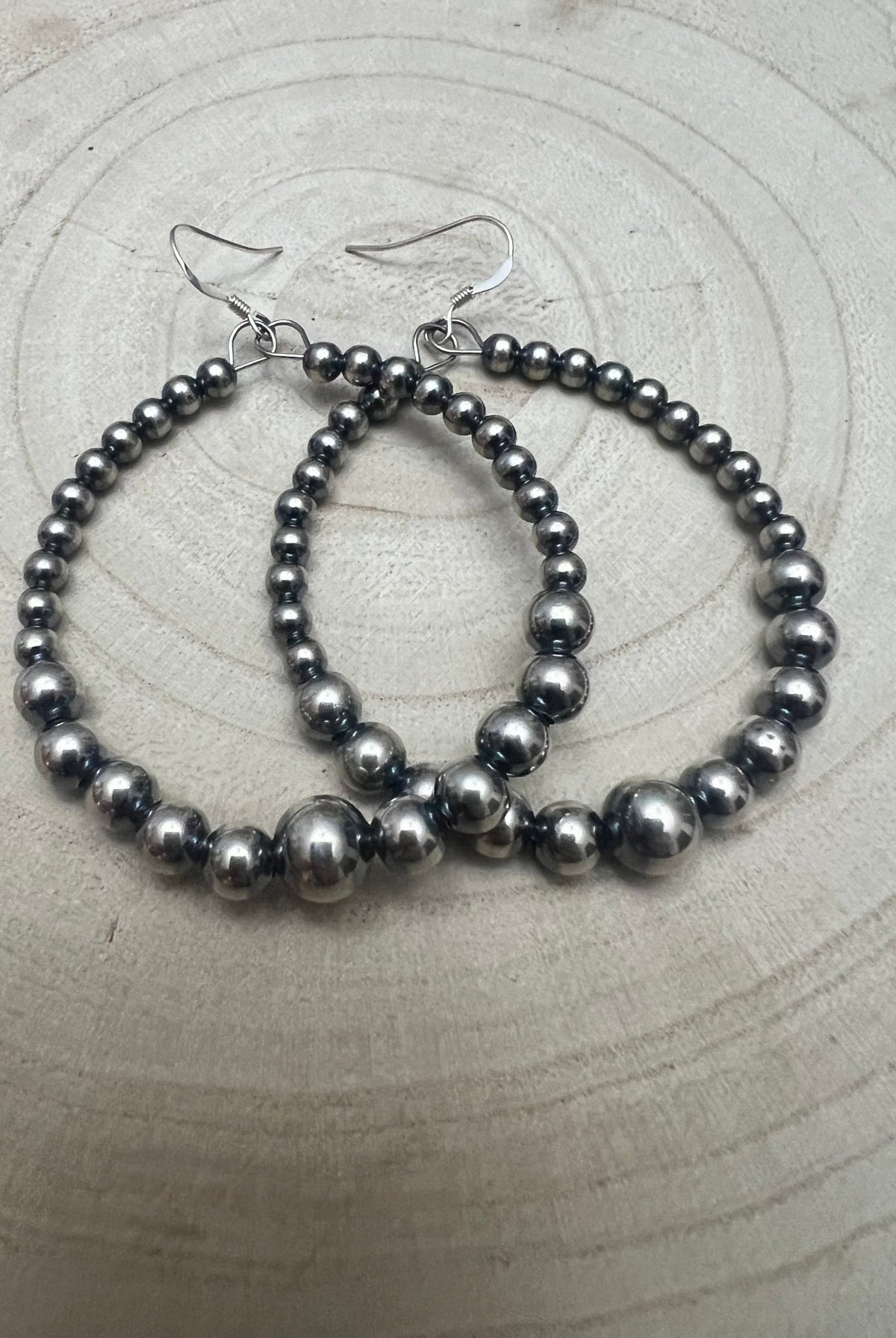 Graduated Sterling Silver Pearl Hoops - Cowhide and Conchos