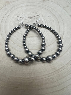 Graduated Sterling Silver Pearl Hoops - Cowhide and Conchos