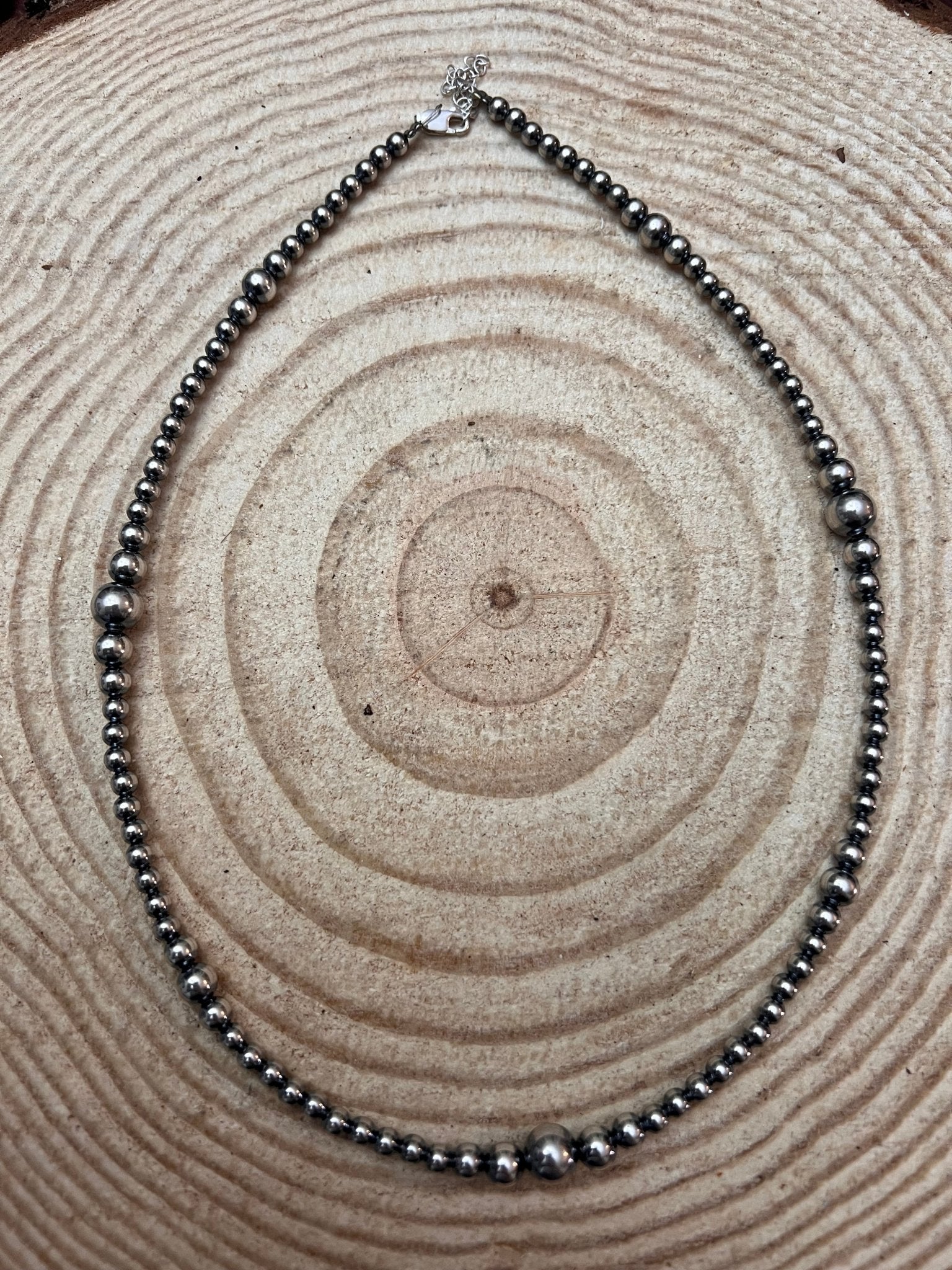 Graduated Sterling Silver Pearls necklace - 18 inch - Very popular - Cowhide and Conchos