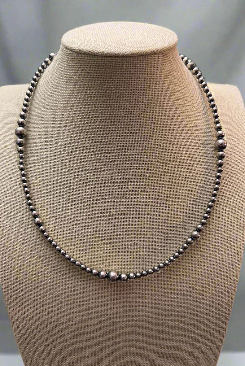 Graduated Sterling Silver Pearls necklace - 18 inch - Very popular - Cowhide and Conchos