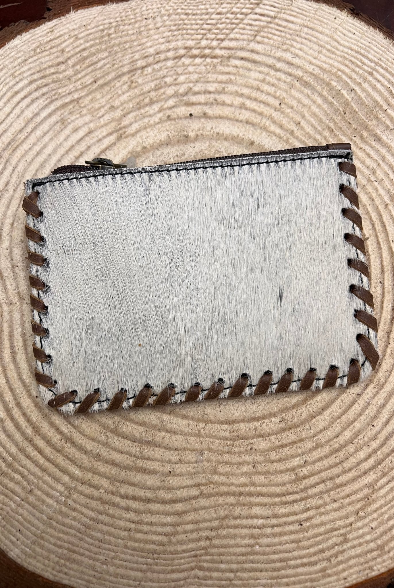 Hair on Hide Coin Purse - Brown and White - Cowhide and Conchos