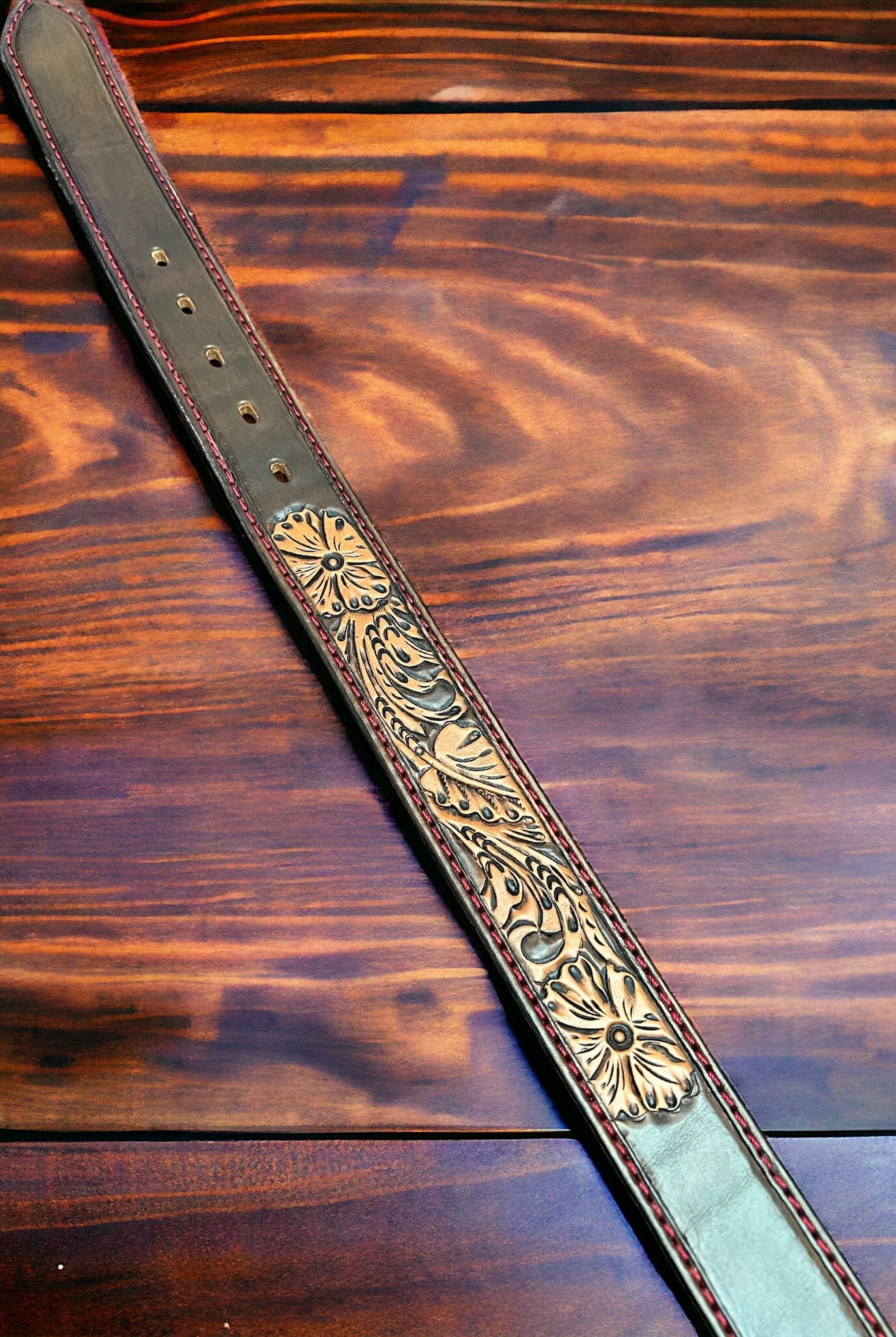 Hand Tooled Leather Belt - Will fit a 32 - 36 inch waist. - Cowhide and Conchos