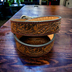 Hand Tooled Leather Belt - Will fit a 32 - 36 inch waist. - Cowhide and Conchos