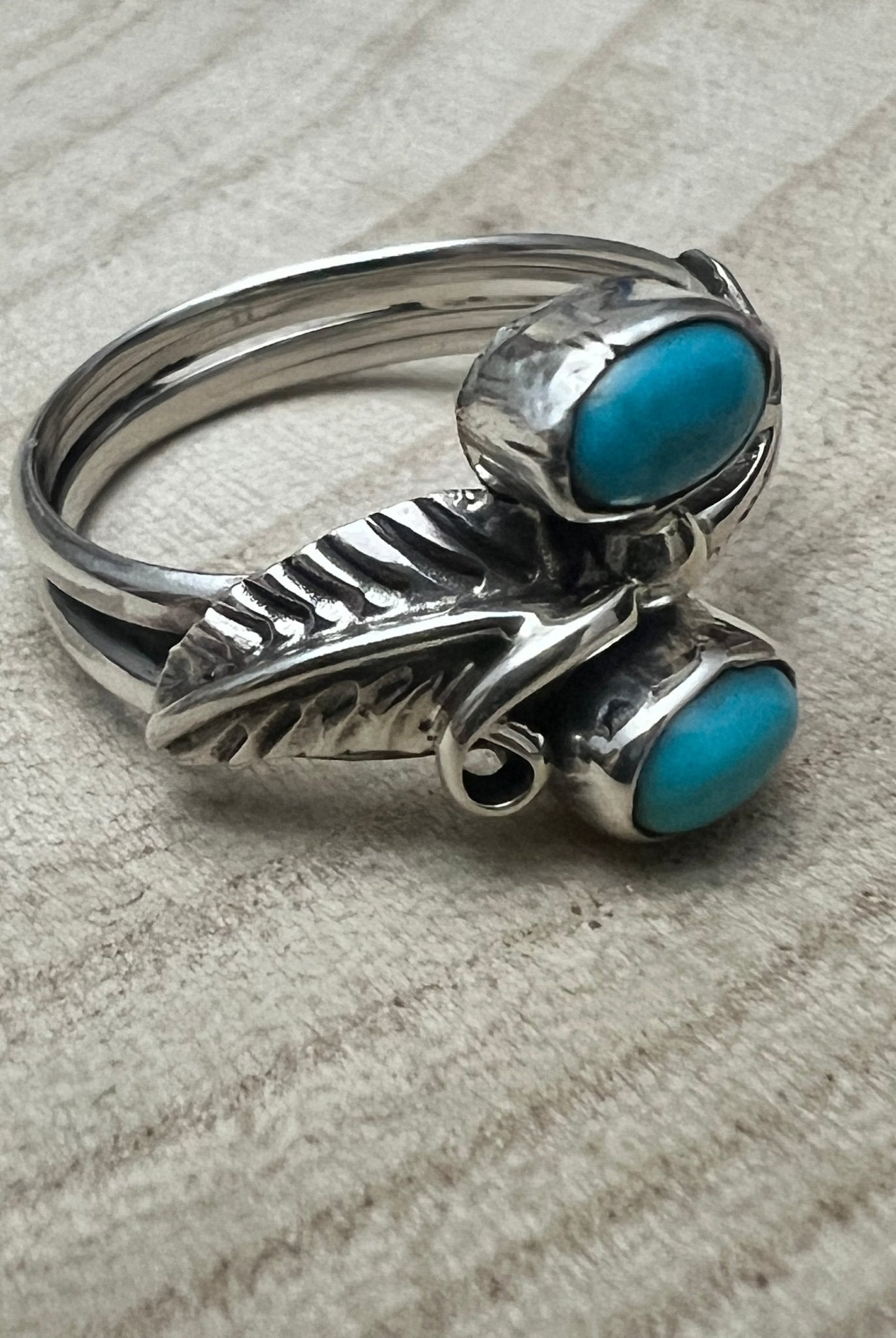 Harry Yazzie Navajo Handmade Kingman Turquoise Ring - Cowhide and Conchos