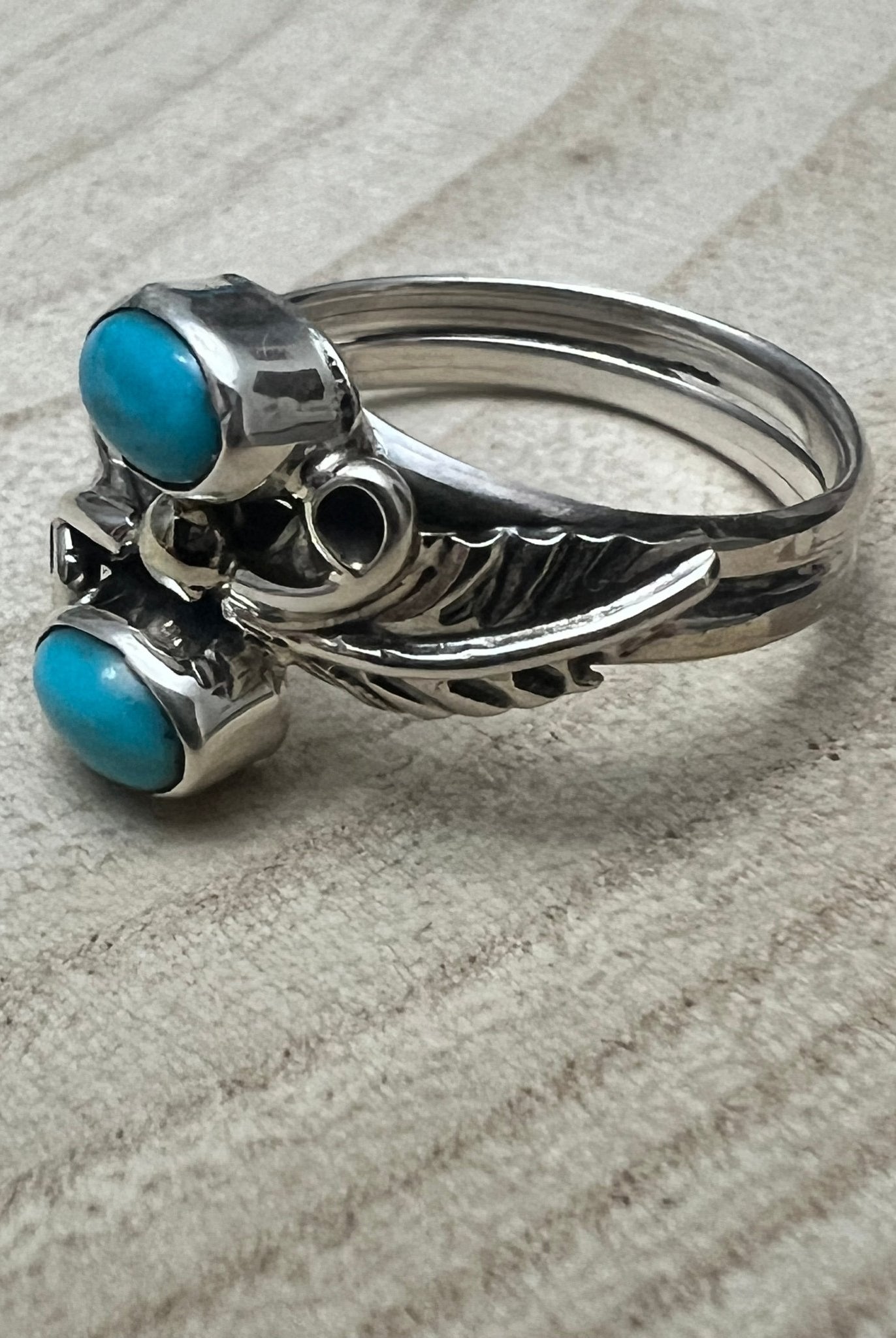 Harry Yazzie Navajo Handmade Kingman Turquoise Ring - Cowhide and Conchos