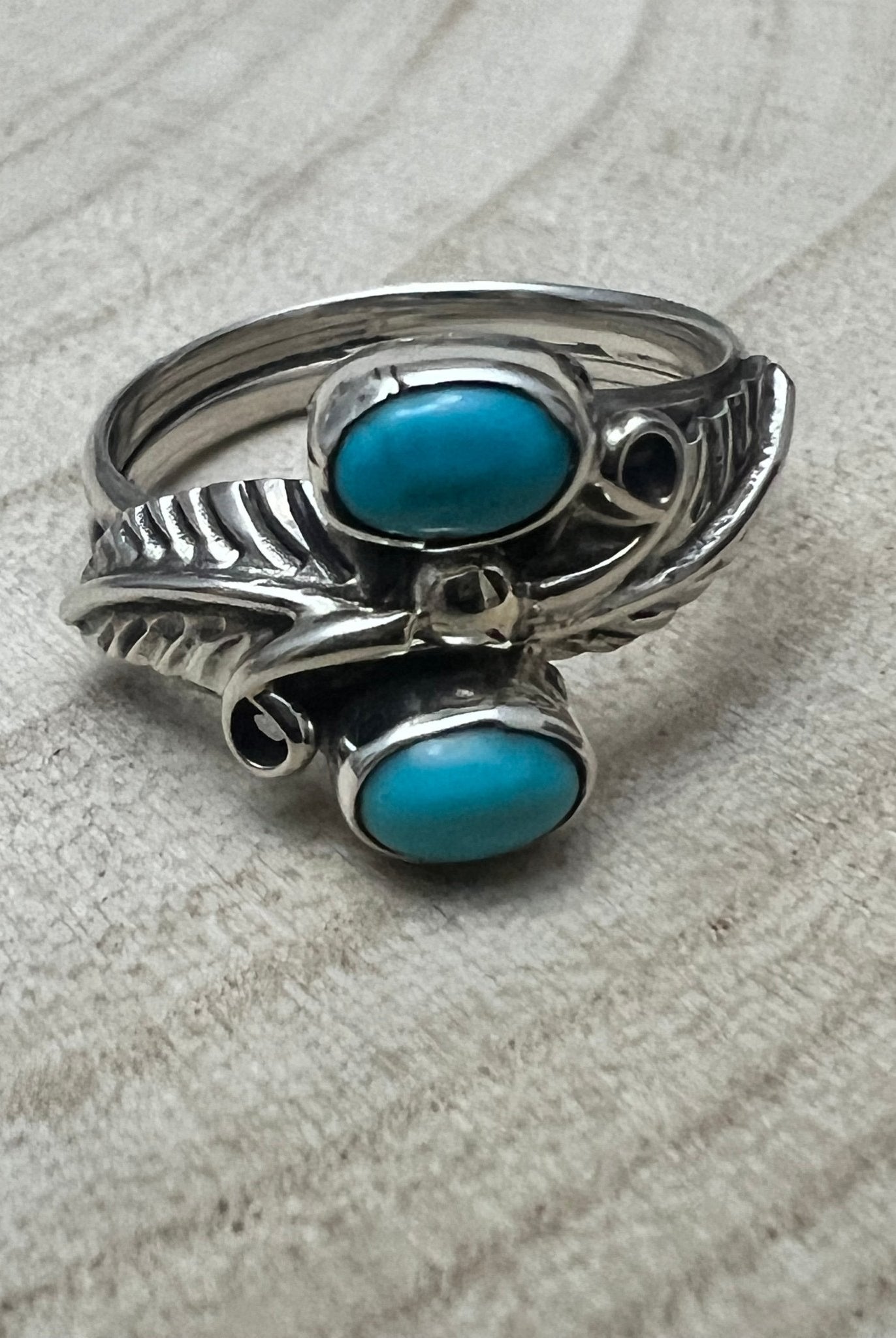 Harry Yazzie Navajo Handmade Kingman Turquoise Ring - Cowhide and Conchos
