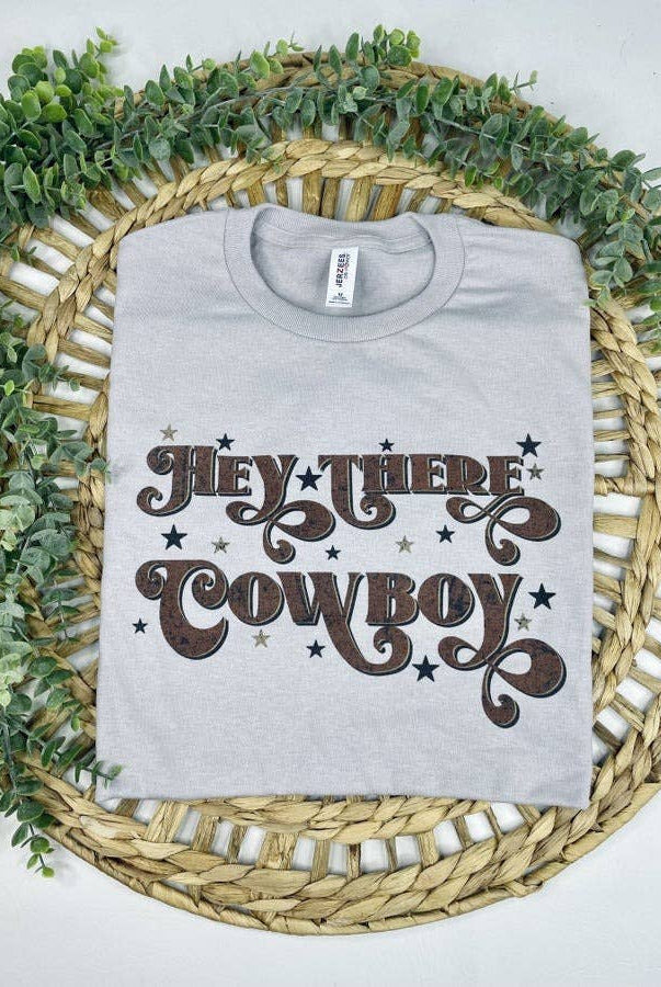 Hey There Cowboy T-Shirt - Cowhide and Conchos