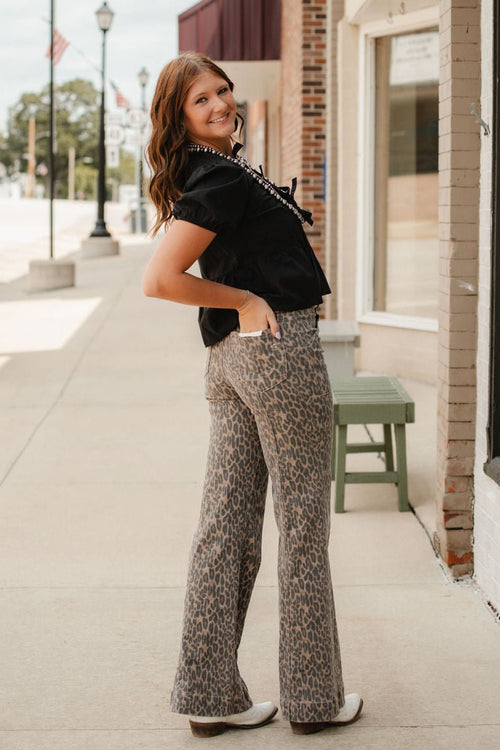 Hidden Cheetah Comfort Flares - Cowhide and Conchos