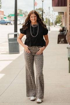 Hidden Cheetah Comfort Flares - Cowhide and Conchos