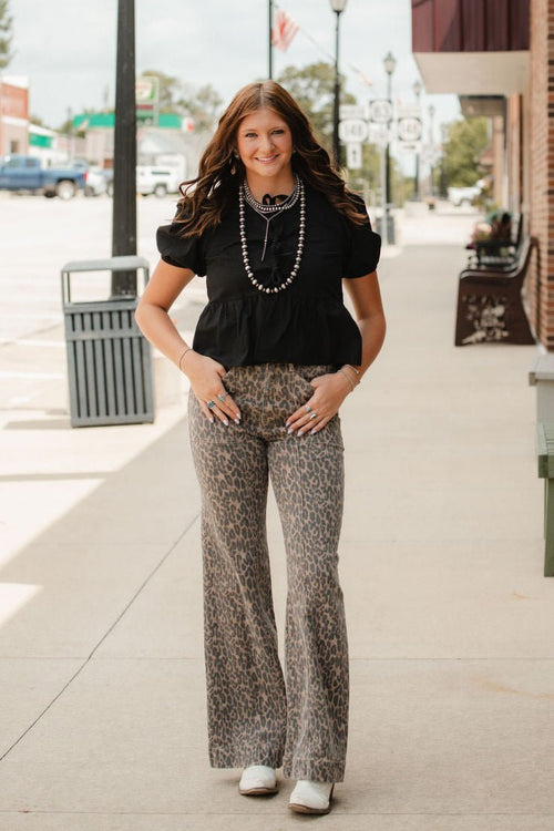 Hidden Cheetah Comfort Flares - Cowhide and Conchos