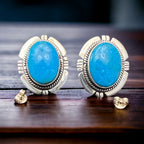 High Blue Kingman Stud Earrings - Cowhide and Conchos
