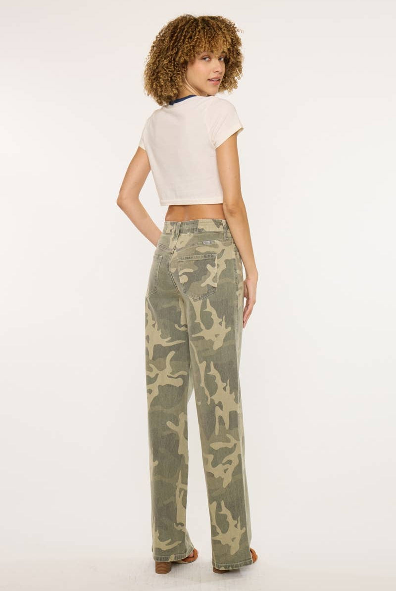 High Rise Camo Wide Leg Jeans by Kan Can - Cowhide and Conchos