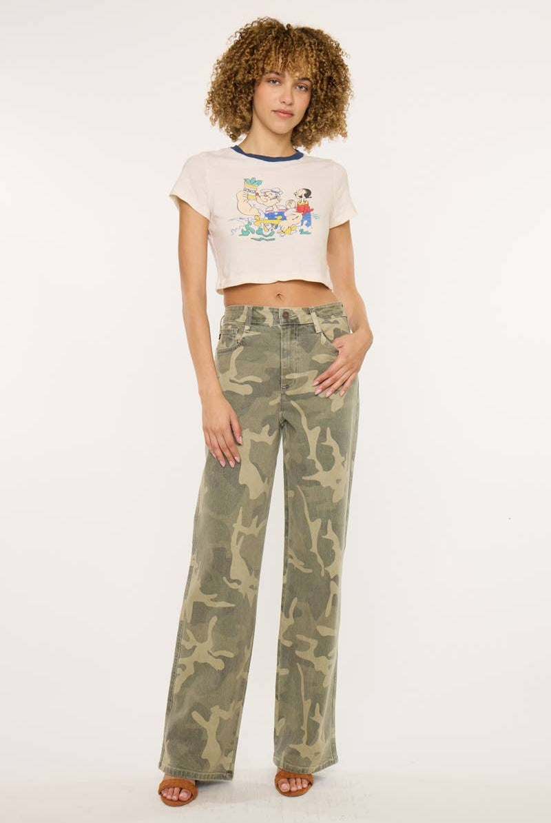 High Rise Camo Wide Leg Jeans by Kan Can - Cowhide and Conchos