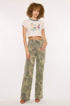 High Rise Camo Wide Leg Jeans by Kan Can - Cowhide and Conchos