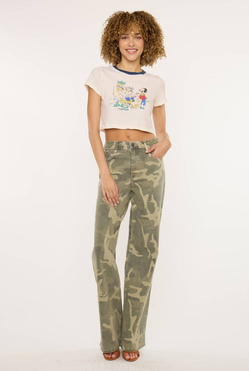 High Rise Camo Wide Leg Jeans by Kan Can - Cowhide and Conchos