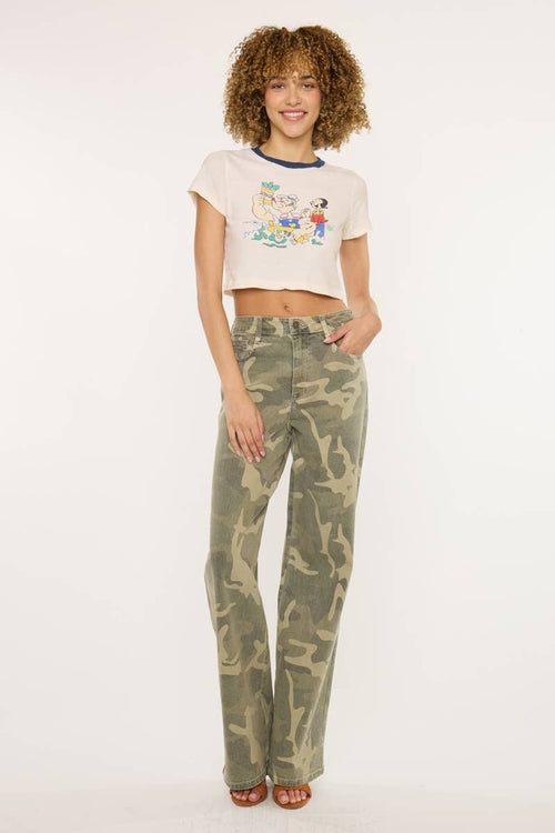 High Rise Camo Wide Leg Jeans by Kan Can - Cowhide and Conchos