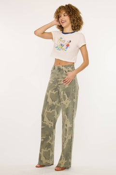 High Rise Camo Wide Leg Jeans by Kan Can - Cowhide and Conchos