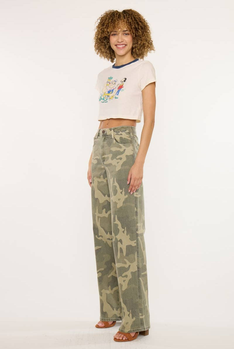 High Rise Camo Wide Leg Jeans by Kan Can - Cowhide and Conchos
