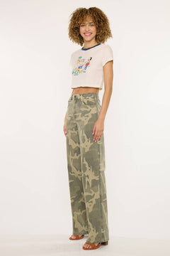 High Rise Camo Wide Leg Jeans by Kan Can - Cowhide and Conchos