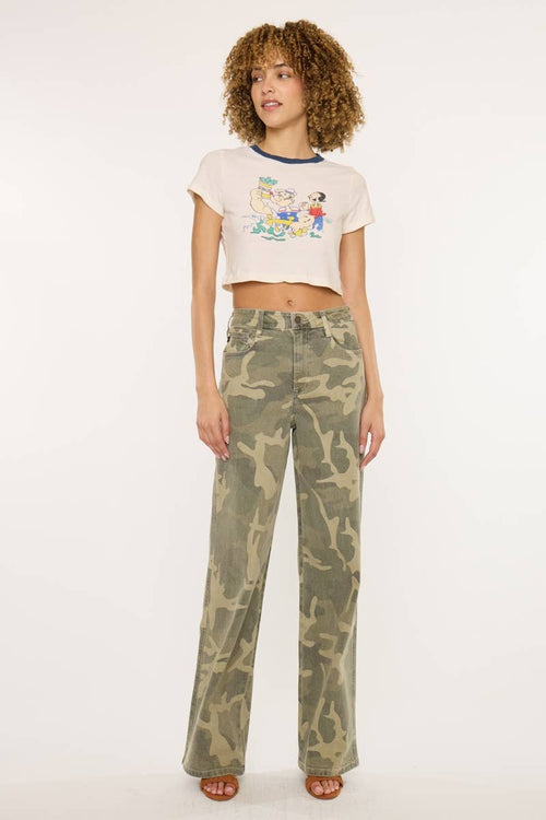 High Rise Camo Wide Leg Jeans by Kan Can - Cowhide and Conchos