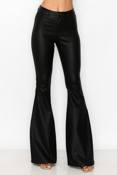 High Waist Black Coated Super Bell Pant - Cowhide and Conchos