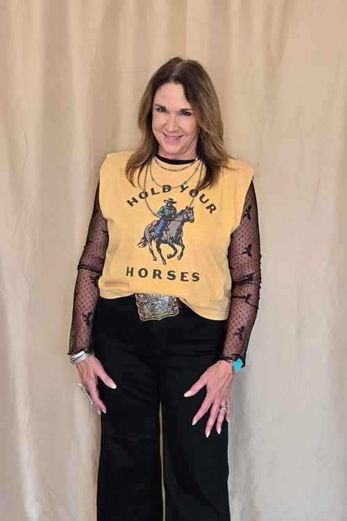 Hold your Horses Muscle Tank - Cowhide and Conchos