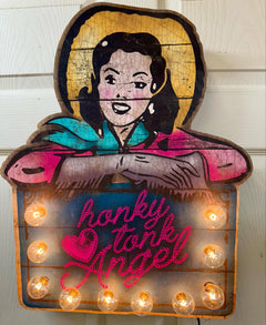 Honky Tonk Angel Marquee Sign - Cowhide and Conchos