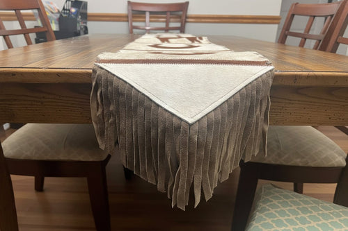 Horse and Horse Shoe with Fringes Table Runner - Cowhide and Conchos