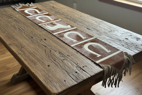 Horse and Horse Shoe with Fringes Table Runner - Cowhide and Conchos