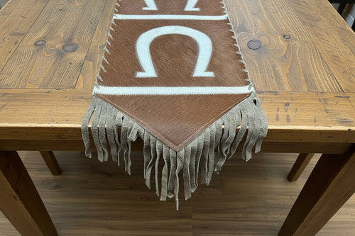 Horse and Horse Shoe with Fringes Table Runner - Cowhide and Conchos