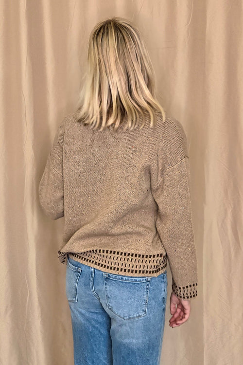 Horse Jacquard Long Long Sleeve Knit Sweater - Tan or Charcoal - Cowhide and Conchos