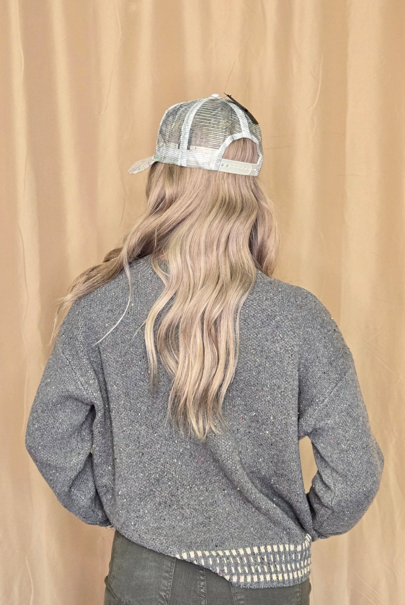 Horse Jacquard Long Long Sleeve Knit Sweater - Tan or Charcoal - Cowhide and Conchos