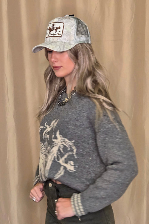 Horse Jacquard Long Long Sleeve Knit Sweater - Tan or Charcoal - Cowhide and Conchos