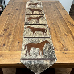 Horse with Laced Border Table Runner - Cowhide and Conchos