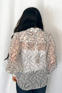 Horseshoe Print Blouse - Cowhide and Conchos